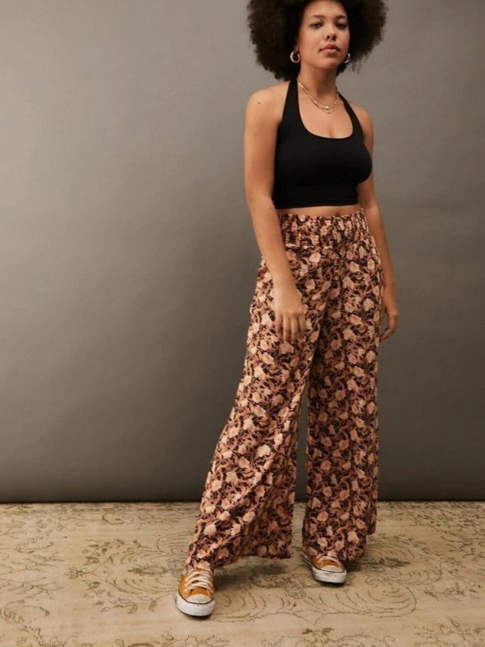 Urban Outfitters UO Iris Wide Leg Pants Floral Printed Smocked Pajama S